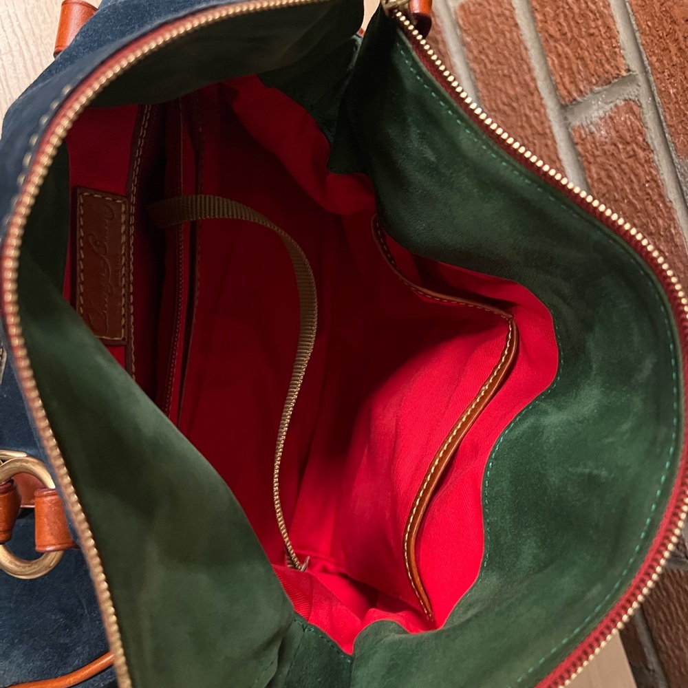 Dooney & Bourke Navy Suede Bag with Tan Leather - Picture 5 of 16
